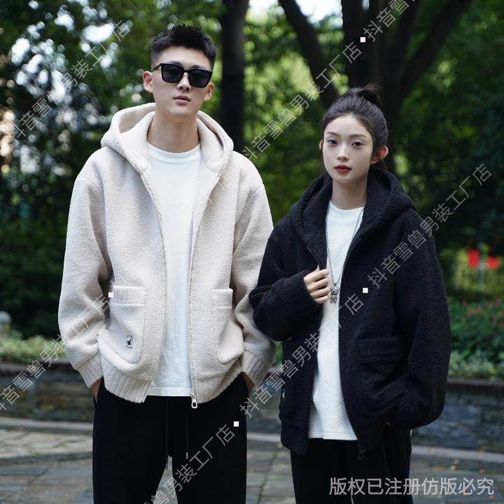 加厚加绒保暖夹克连帽外套冬季宽松男女百搭防寒休闲外套秋冬季HT