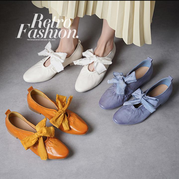 重工水洗马皮2025春季新款真皮女鞋百搭软底浅口女单鞋平底玛丽珍