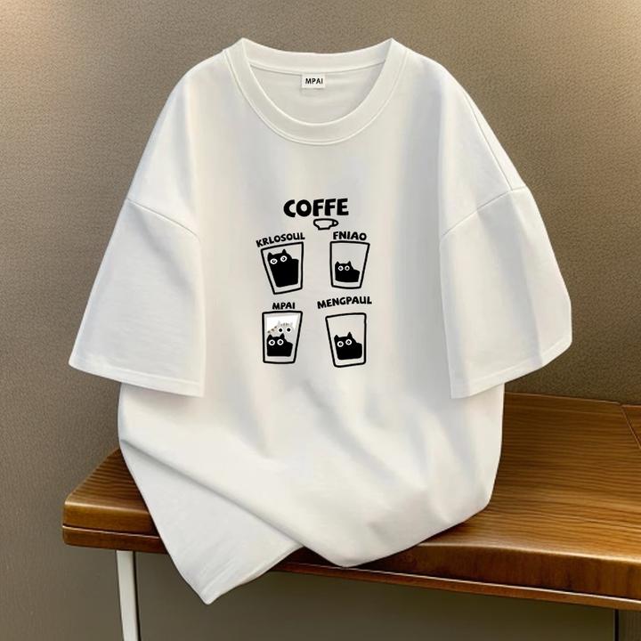 夏季爆款大码宽松短袖T恤痞帅慵懒风百搭趣味印花五分袖运动t恤衫