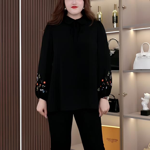 大码女装秋季新款气质刺绣宽松显瘦百搭长袖上衣LC251180