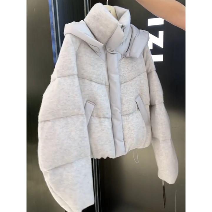 韩系白色短款棉服女2025冬季新款连帽面包服高级感气质保暖外套