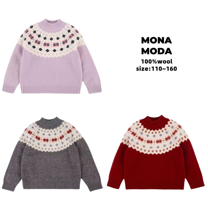 【100%绵羊毛】新款费尔岛 秋冬男女童保暖羊毛衫三股线加厚款毛衣