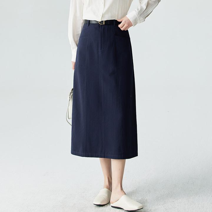 【视频同款】茵曼秋季时尚休闲百搭舒适全棉复古通勤开叉半身裙
