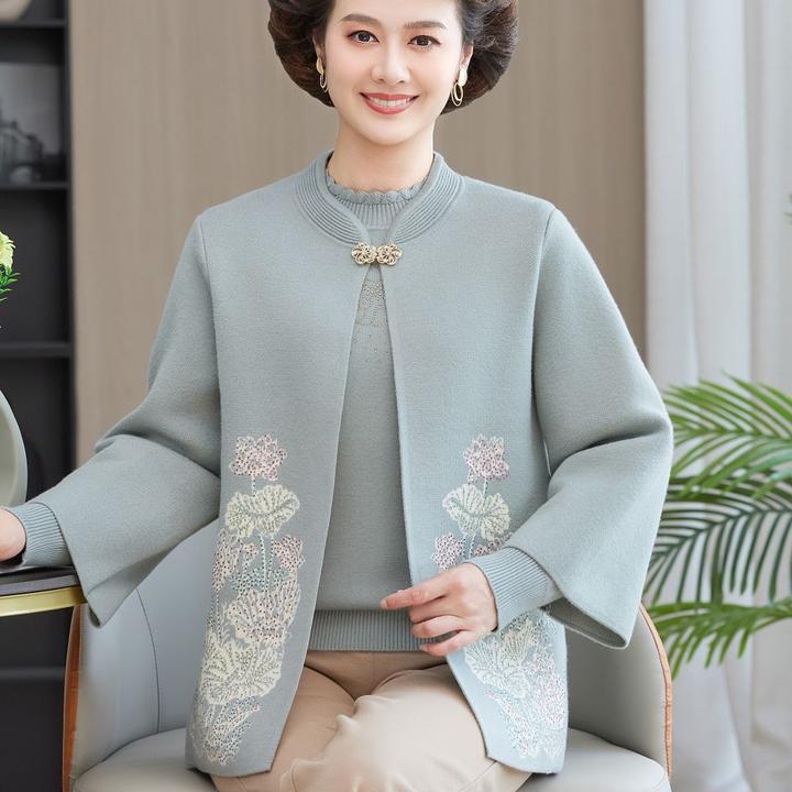 中年女秋装外套针织衫毛衣开衫奶奶春秋套装太太衣服妈妈装两件套