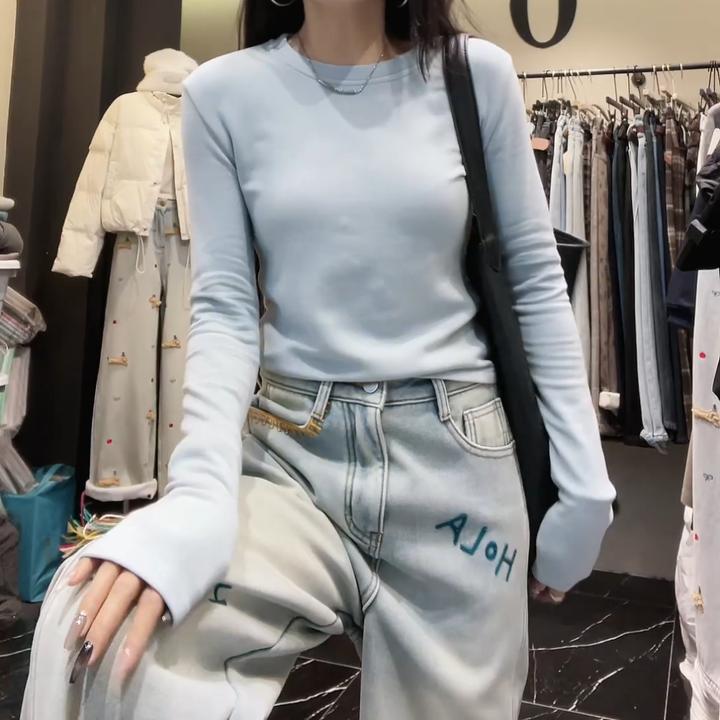 【奶油baby蓝】磨毛休闲纯色保暖长袖绒绒打底衫LK2500937