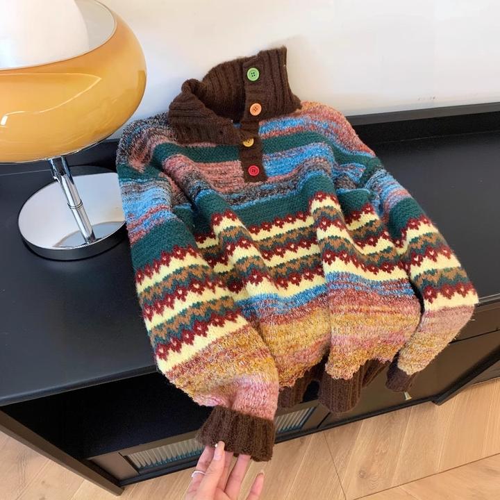 真的巨无敌保暖！2025秋冬新款复古设计感条纹氛围感女针织衫毛衣