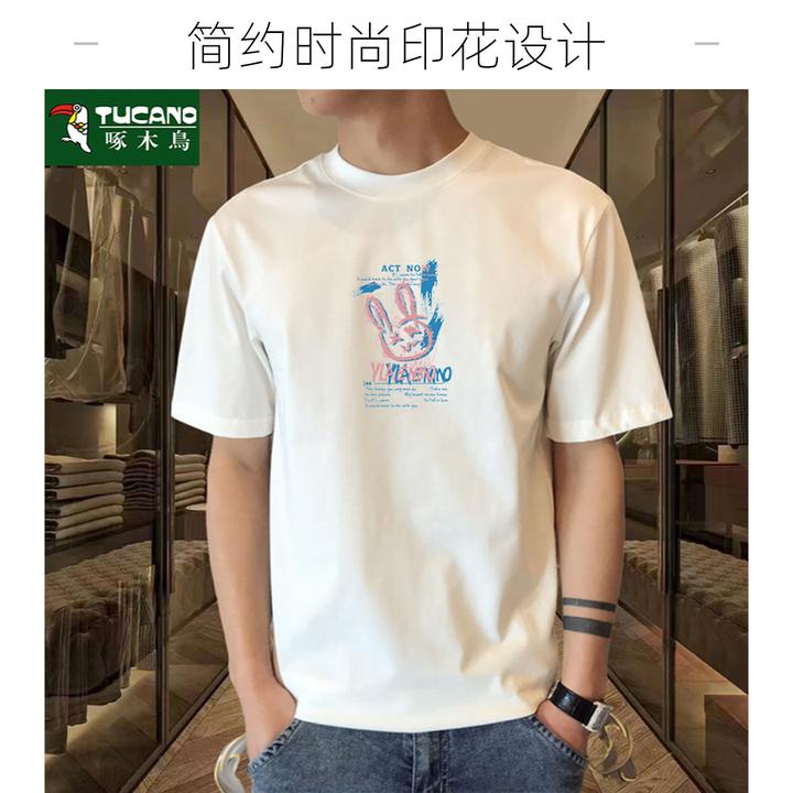 啄木鸟2025夏季新款重磅纯棉短袖t恤男宽松百搭运动休闲全棉半袖