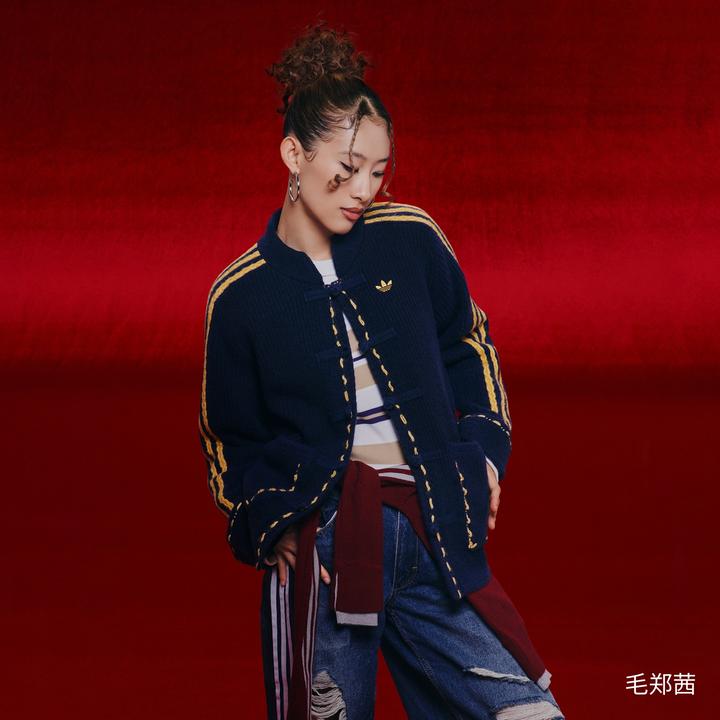 adidas三叶草 新中式秋冬新款休闲针织宽松夹克外套 KR5064 渠道