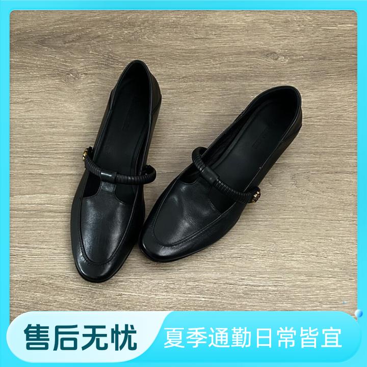 粗跟黑色带单鞋编织圆复古玛丽珍夏季真皮女鞋T字法式通勤新款
