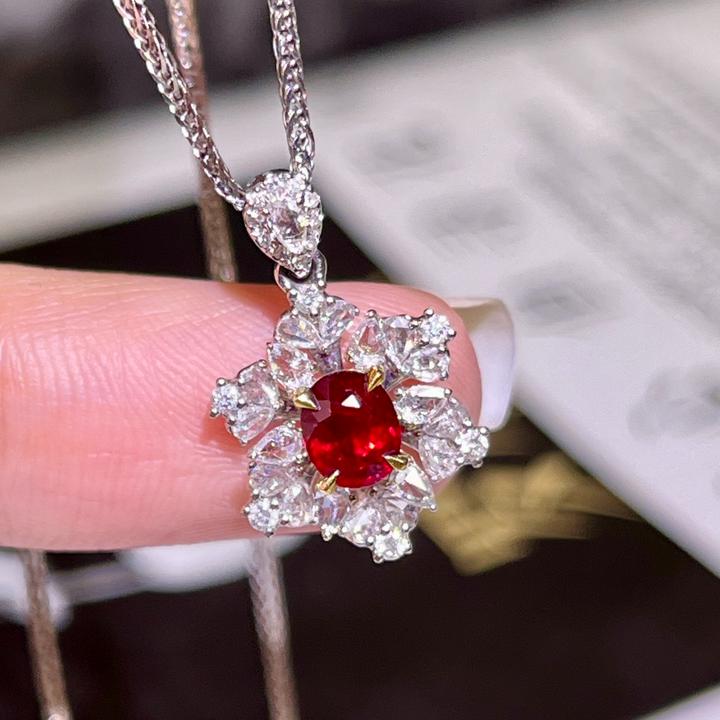 超赞火彩18K金天然莫桑比克无烧Pigeon Blood红宝石吊坠/不含链