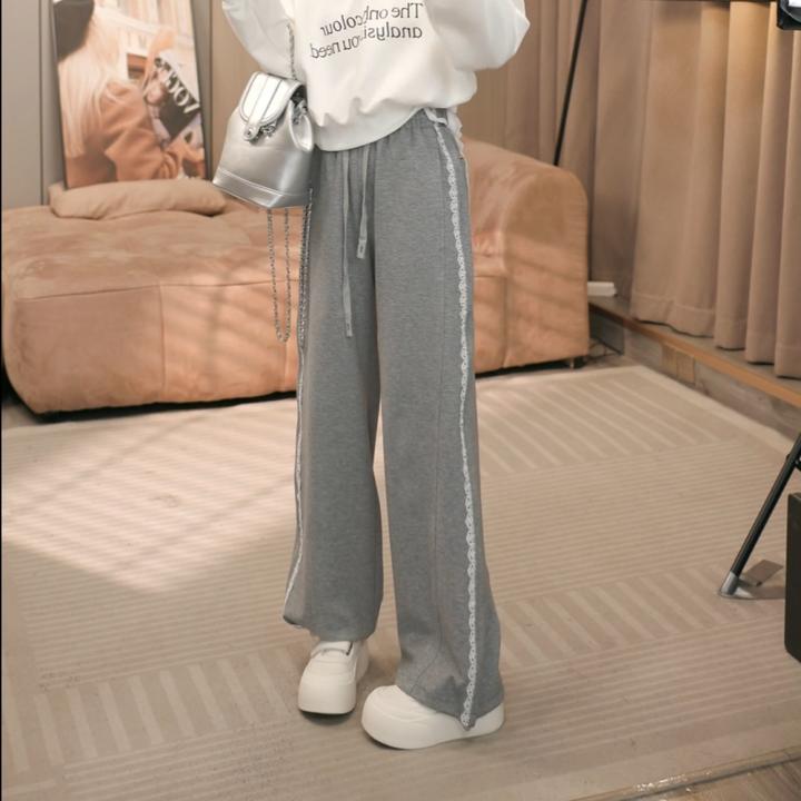 春季显瘦阔腿裤高腰休闲裤拼接宽松透气卫裤LK2501640