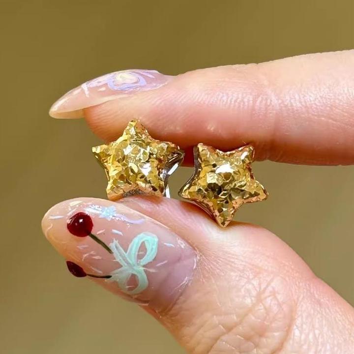 铜合金耳饰 金银双面碎冰冰星星耳环女高级感轻奢小众设计感耳饰