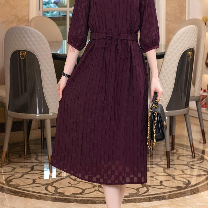 诗千逸2025春夏季时尚洋气妈妈装显瘦收腰阔太太A1215女装连衣裙