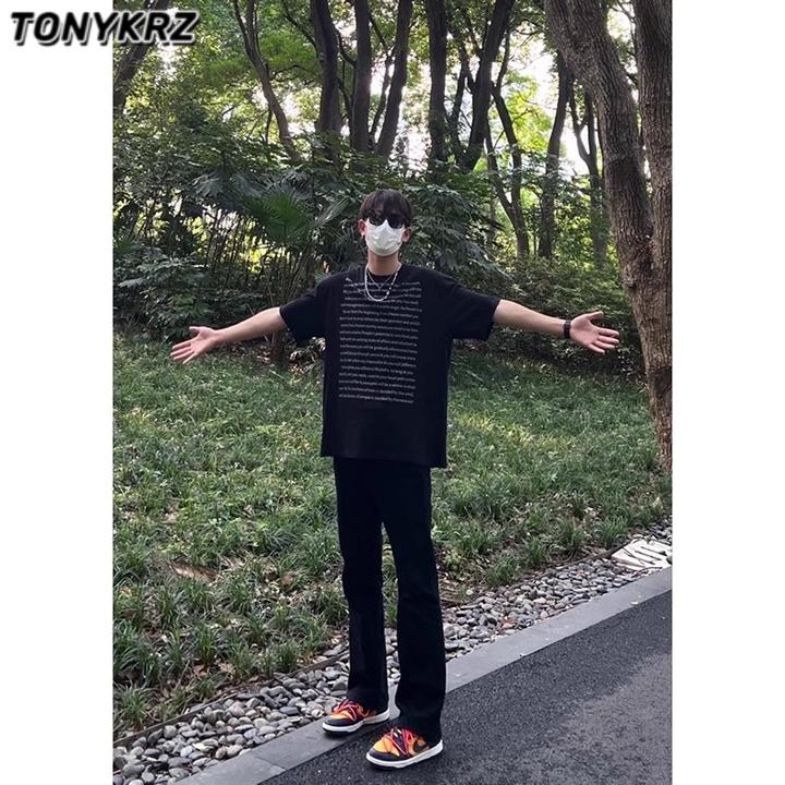 TONYKRZ黑色cleanfit牛仔裤高街美式复古vibe微喇裤男显高直筒裤