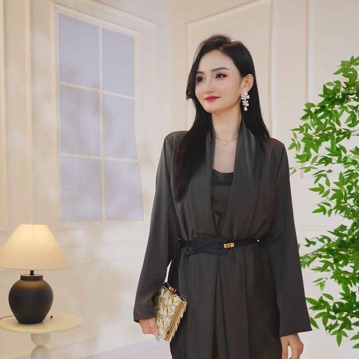 2025春夏新款醋酸缎面气质时尚简约连衣裙两件套019