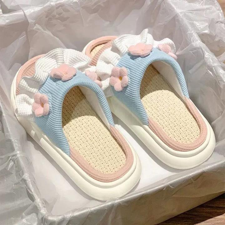 新款亚麻拖鞋女可爱四季网红室内居家厚底棉麻防滑吸汗透气亚麻拖