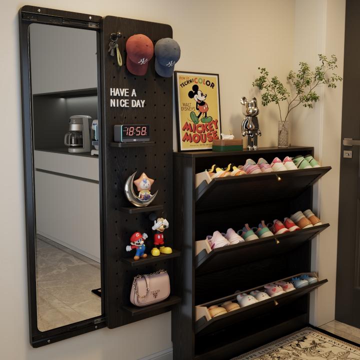 树彤实木洞洞板穿衣镜 一体玄关试衣镜暗藏式推拉镜隐藏式全身镜