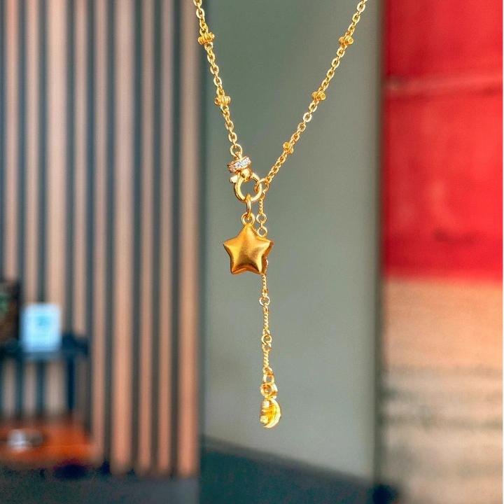 铜合金项链 超闪金色星星项链轻奢小众设计高级感精致百搭锁骨链