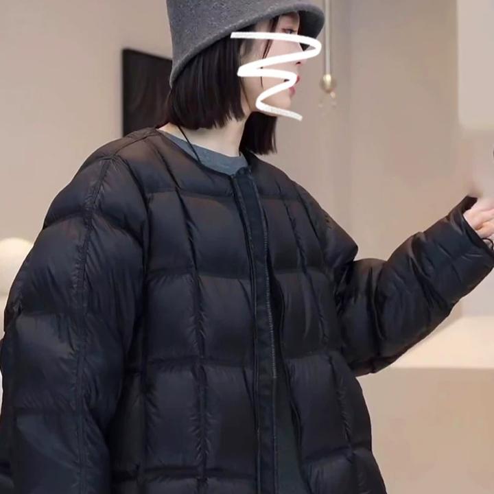 薄款纯色短款长袖羽绒服轻薄圆领秋冬轻便时尚休闲百搭女士黑色