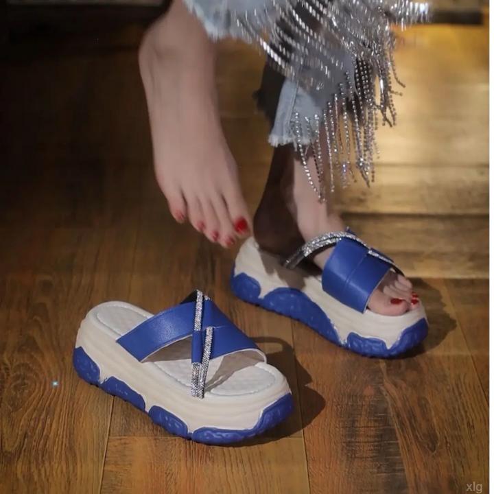 2024年夏季新款厚底外穿增高半拖鞋软底防滑休闲一字沙滩凉鞋