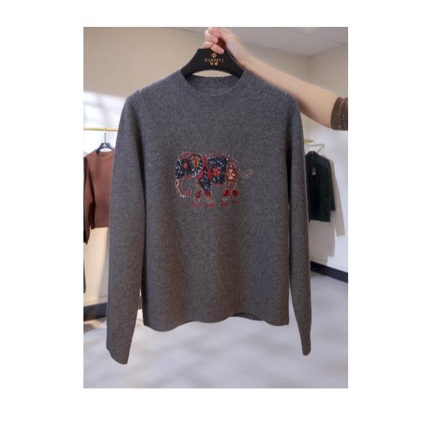 【轻奢-高定】时尚万针刺绣吉象如意加密纯羊毛上衣女冬-2512152