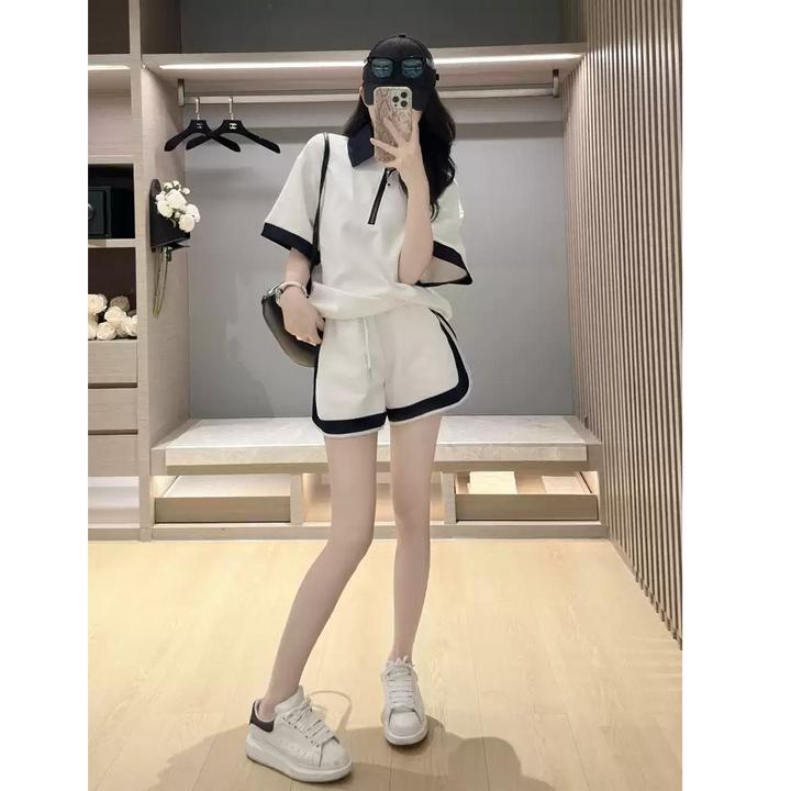 白色休闲运动套装女夏季宽松显瘦气质时尚小个子洋气减龄两件套潮