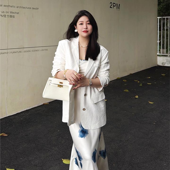 多肉宝贝苎麻宽松西装外套女胖mm质感翻领休闲通勤外套2508A0103