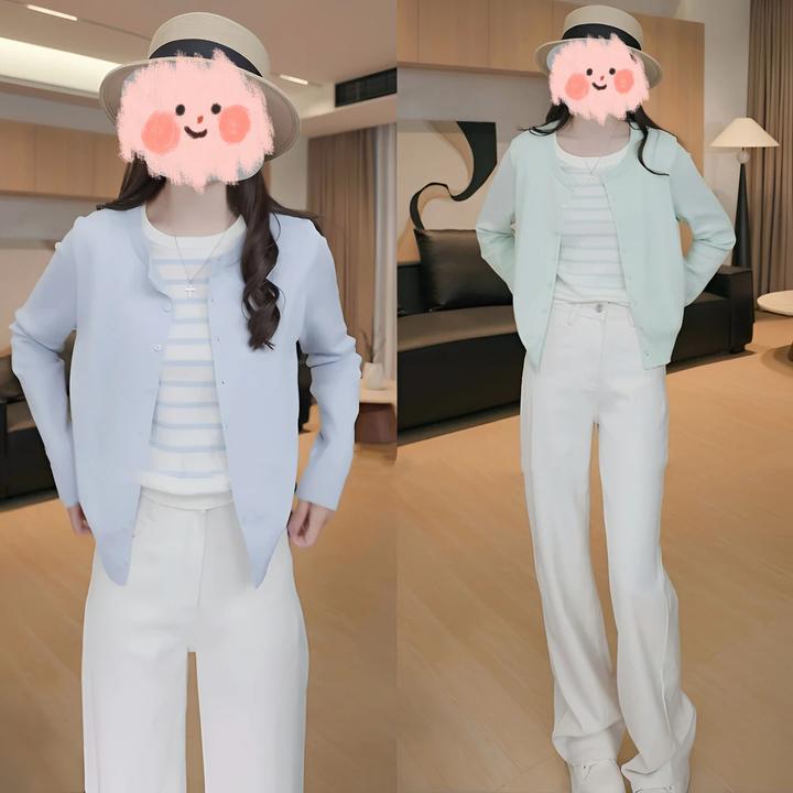 2025春季新款时尚休闲气质撞色假两件针织衫显瘦牛仔裤两件套女装