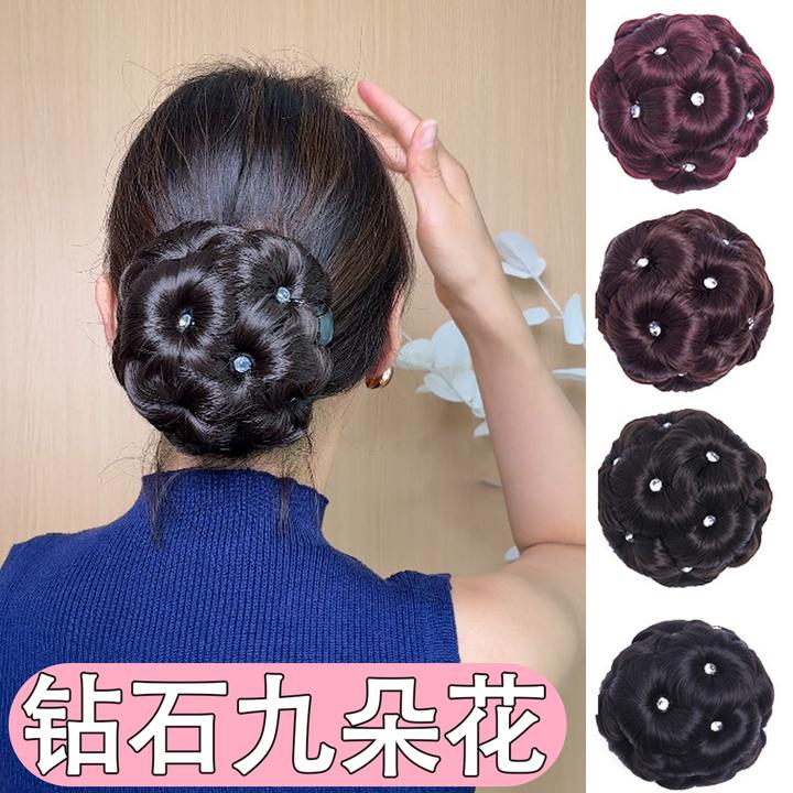 假发升级版珍珠抓夹花苞头假发丸子头发夹九朵花隐形自然发包盘发
