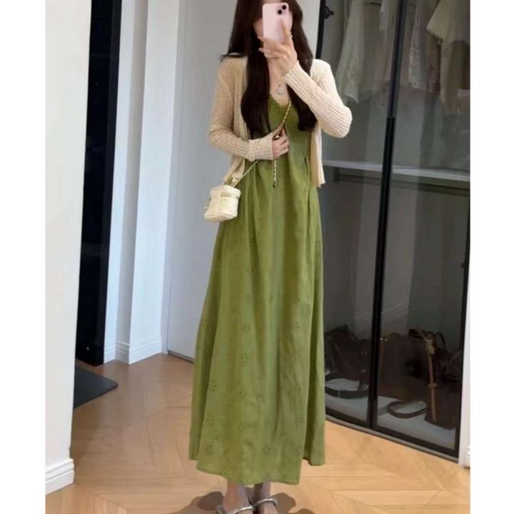 2025韩版时尚吊带裙夏季V领宽松腰高腰连衣裙甜美百搭时尚裙女