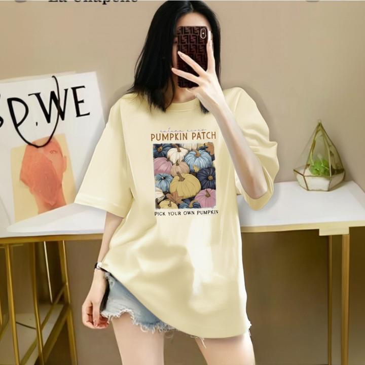 ORaeai秋收南瓜小众纯棉短袖圆领女T恤半袖百搭时尚宽松遮臀