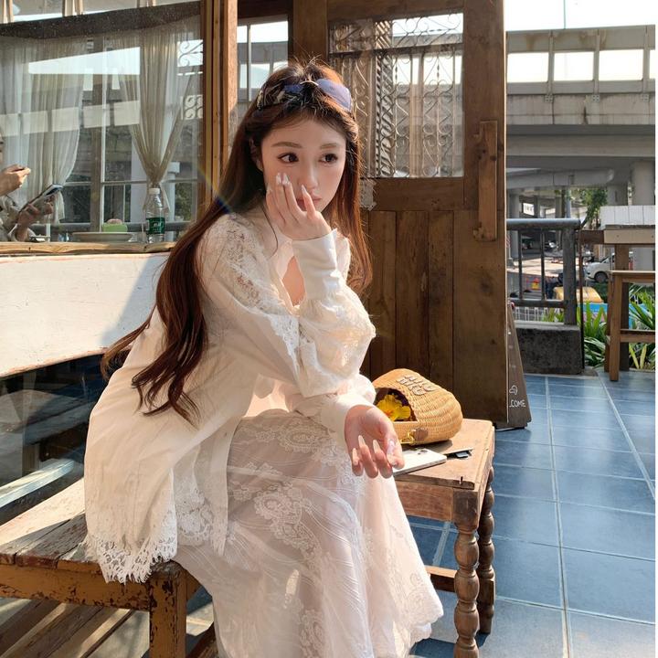 法式气质蕾丝边长袖衬衫女春夏季2025新款高腰显瘦半身裙时尚套装