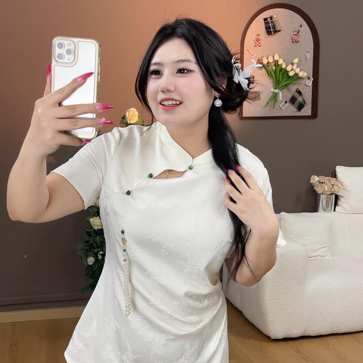 码加加37196大码旗袍夏季新中式拼接旗袍新款国风大码连衣裙