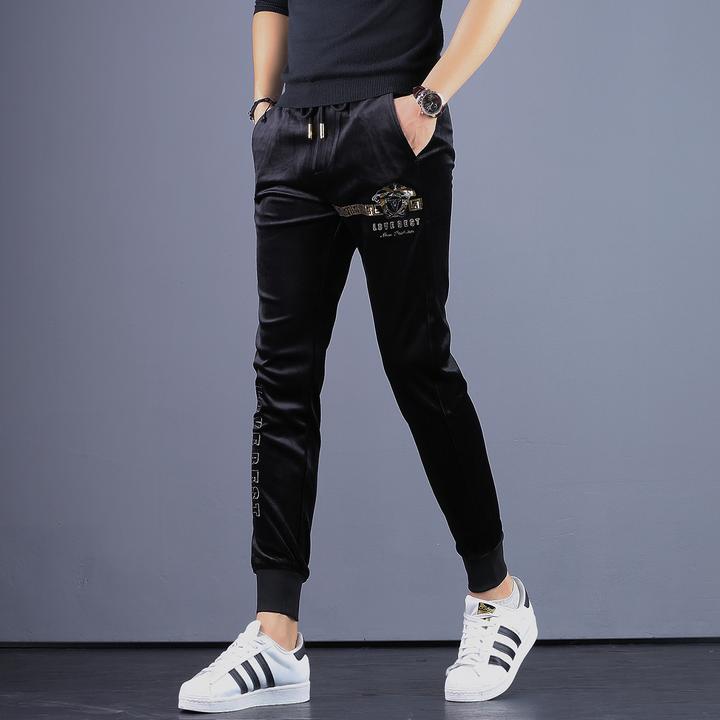 潮牌男男士休闲裤秋冬季新款高端修身弹力束脚裤百搭刺绣男运动裤
