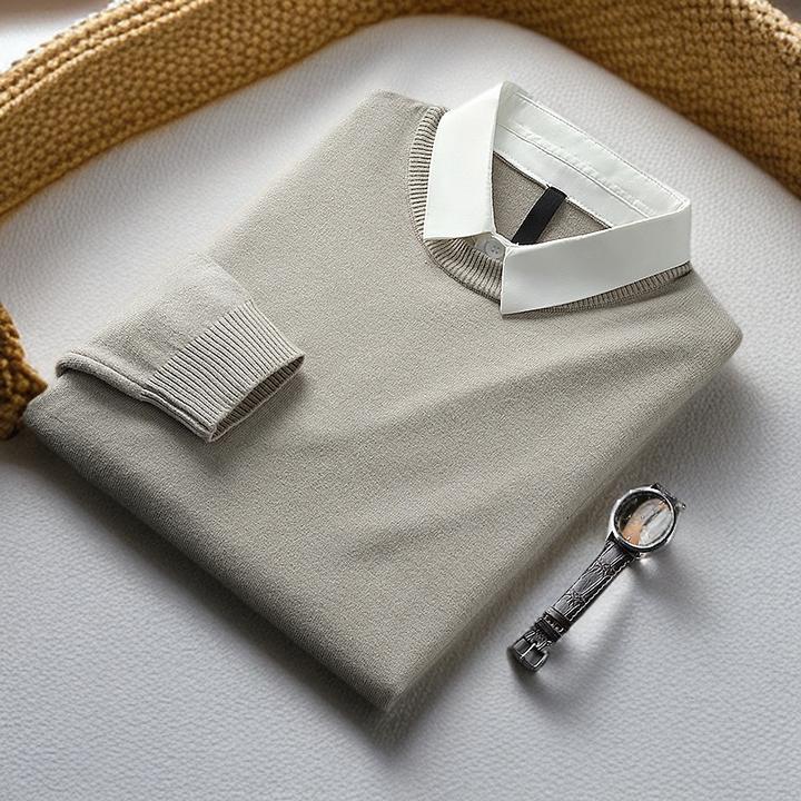 春秋季新款假两件毛衣男士羊毛衫商务高端针织衫轻奢衬衫领线衣潮