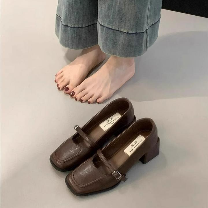 小香风温柔气质粗跟单鞋女2025春季新款百搭复古晚风方头玛丽珍鞋