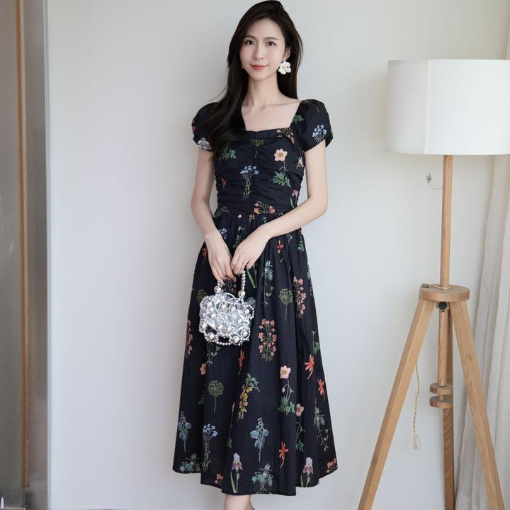 ON&ON/安乃安夏新款法式方领泡泡袖减龄时尚气质连衣裙N5SW16358