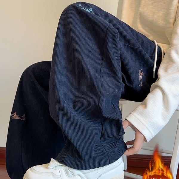 新百伦/NEW BOLUNE重磅休闲裤男秋冬新款美式加绒加厚直筒阔腿裤