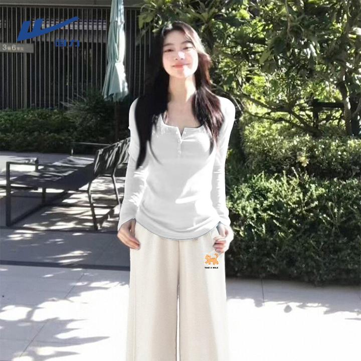 【回力】休闲套装女款秋季运动百搭设计感打底衫阔腿裤时尚两件套