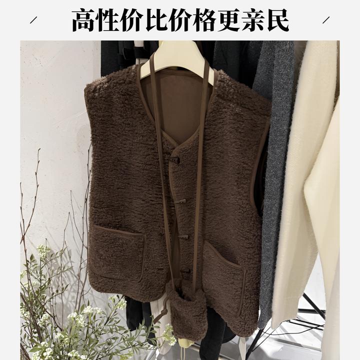 女士秋冬加厚韩版羊羔毛皮毛一体时尚马甲 配包包