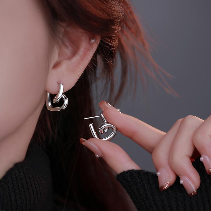 CUOOYINO/初影 铜合金耳饰 【揪心】999银针扭曲爱心耳环女时尚耳钉