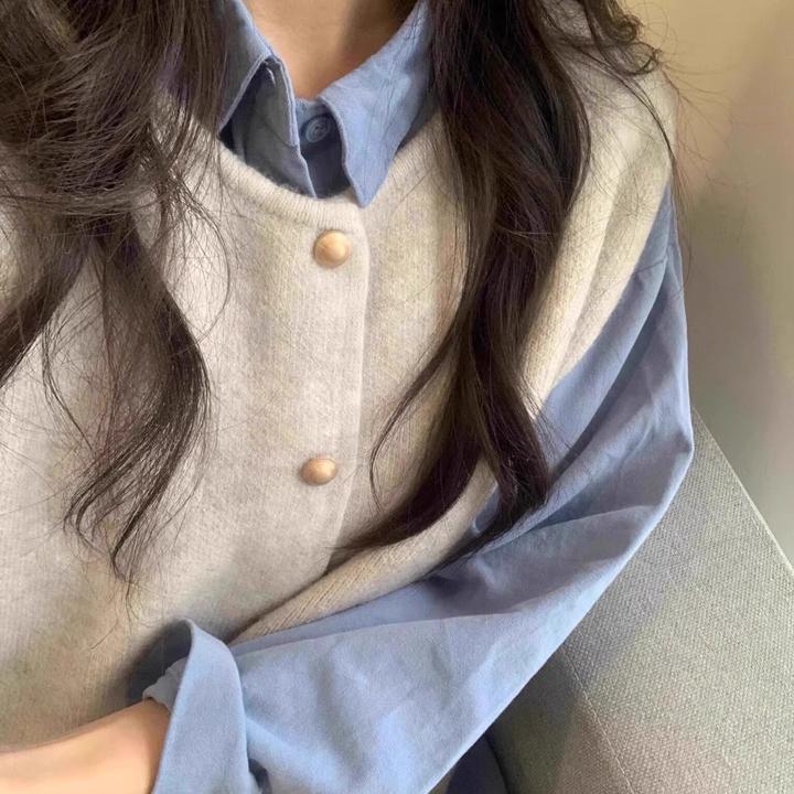 叠穿女款2024新款小金扣针织马甲背心女春秋外穿韩系宽松坎肩上衣