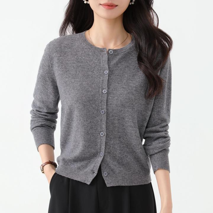 【甄织】纯色圆领开衫【100%绵羊毛】春秋时尚百搭针织羊毛衫8206