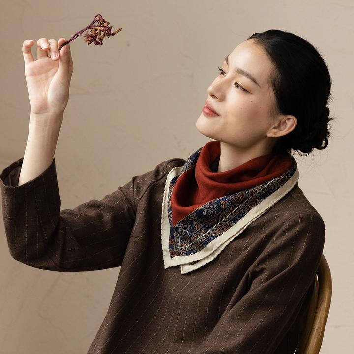 qtu100支美利奴羊毛蚕丝围巾女矜贵精致高级桑蚕丝新款方巾79113