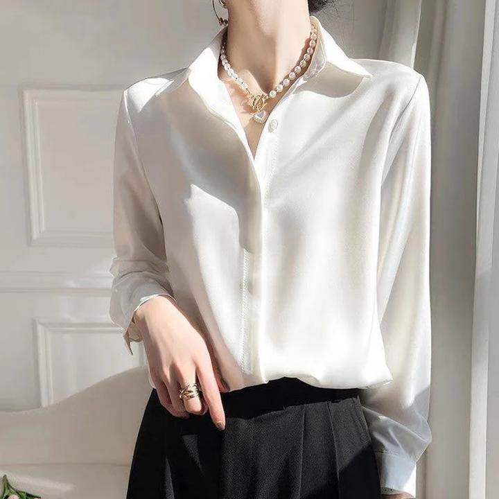 KALUOLAI/卡洛莱法式轻熟风衬衫女春秋通勤职业长袖垂感抗皱衬衣