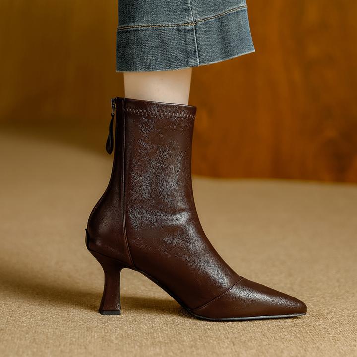 【玻璃之城】法式尖头瘦瘦靴女气质高跟短靴2025秋冬新款弹力靴子