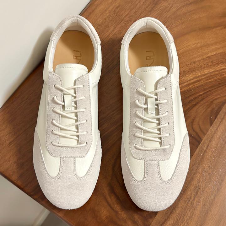 真皮软底慢走鞋复古德训鞋男夏季透气头层牛皮度假风休闲鞋小白鞋