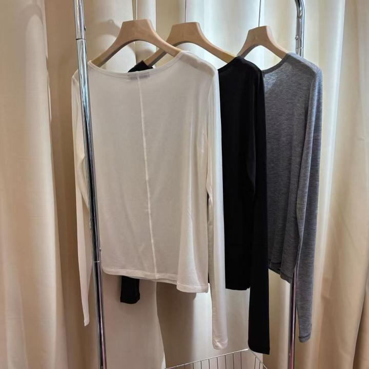 AYOBE小贤/白色梦境  天丝百搭显瘦圆领基础简约打底衫长袖上衣