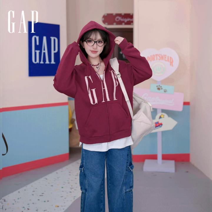 【成毅代言】Gap男女同款秋季抓绒连帽卫衣休闲宽松拉链外套843658
