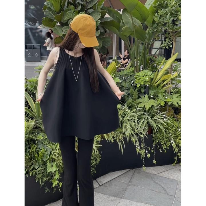 2025夏季新款高级设计感赫本风收腰显瘦连衣裙搭高腰显瘦长裤套装